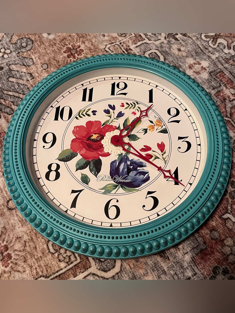 Pioneer Woman Teal Beaded Clock Approx 15” Diameter Wall Decor Home Tested Works